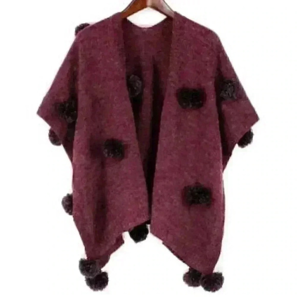 BURGUNDY POM POM WRAP - Picture 1 of 2